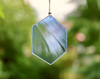 Suncatcher honeycomb-shaped glass, light blue, for indoor and outdoor decorations (wind chime, mobile)