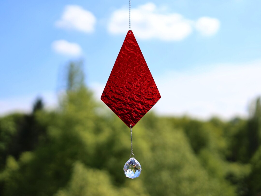 Suncatcher Stained Glass, Rainbow Crystal, Ruby Red, for Indoor and ...