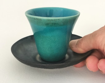 Taza de cerámica azul turquesa / Cerámica de taza de café / Taza de café turca / Regalo de cerámica para ella / Tazas Demitasse / Taza de espresso