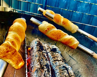 Stokbrood roestvrijstalen adapter stokgrillbuis cadeau verjaardag kampvuur feest spies viering bakken vuurschaal Kerstmis vakantie Advent