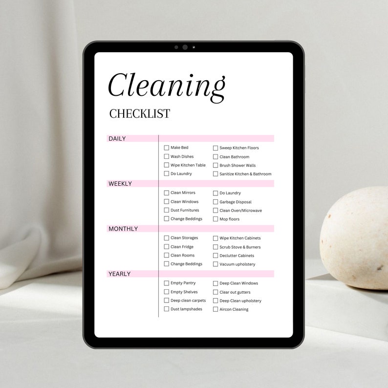 Cleaning Checklist: Daily, Weekly, Monthly, Yearly Routine, Pink, White ...