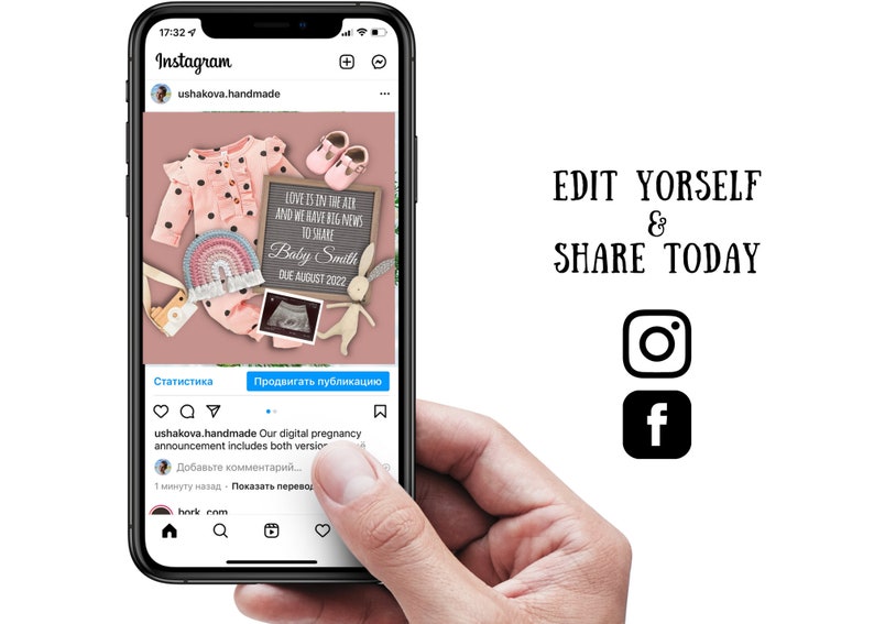 Rainbow Baby Girl Announcement Digital Template for Social Etsy