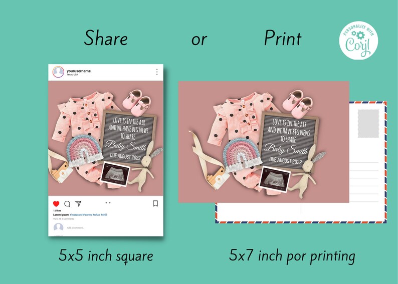 Rainbow Baby Girl Announcement Digital Template for Social Etsy