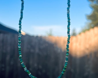 Green dainty Czech seed need necklace with crystal