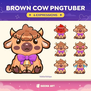 Cute Brown Cow PNGtuber for Twitch, YouTube, Discord, Veadotube, Cute Streamer Graphics, Animal Vtuber