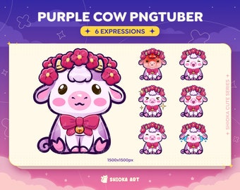 Cute Purple Cow PNGtuber for Twitch, YouTube, Discord, Veadotube, Cute Streamer Graphics, Animal Vtuber