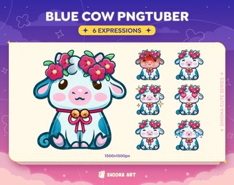 Cute Blue Cow PNGtuber for Twitch, YouTube, Discord, Veadotube, Cute Streamer Graphics, Animal Vtuber