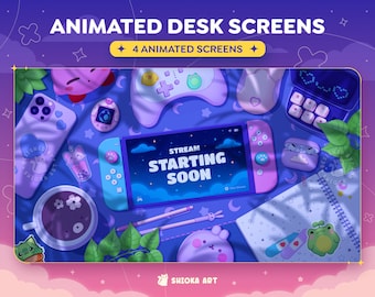Animated Desk Stream Screens | LoFi Stream Scenes | Streamer Desk | Twitch Screens | Slow Soft Animation | Cute Streamer Graphics