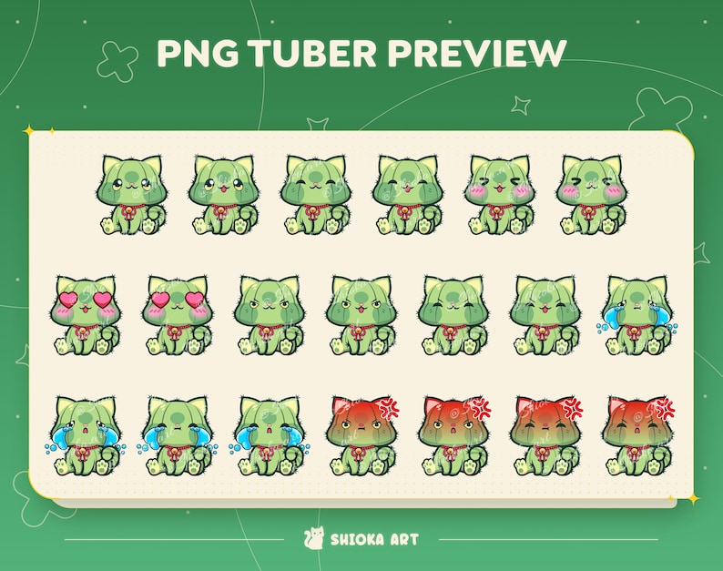 Cactus Cat PNGtuber for Twitch, YouTube, Discord, Veadotube, Cute Streamer Graphics, Animal Vtuber image 2