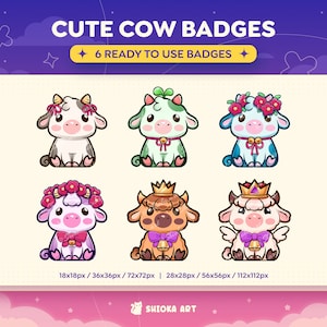Cute Cow Twitch, Youtube Sub & Bit Badges - x6 Loyalty Badges, Discord Roles, Cute Streamer Graphics