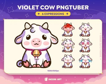 Cute Violet Cow PNGtuber for Twitch, YouTube, Discord, Veadotube, Cute Streamer Graphics, Animal Vtuber