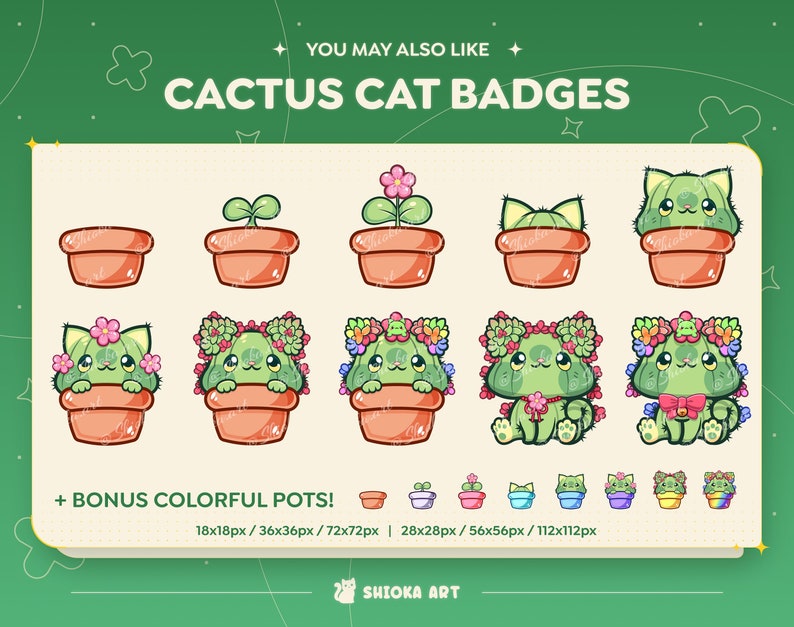 Cactus Cat PNGtuber for Twitch, YouTube, Discord, Veadotube, Cute Streamer Graphics, Animal Vtuber image 4