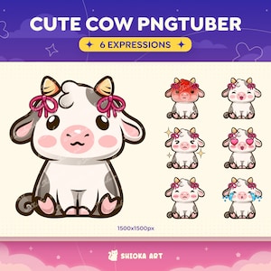 Cute Cow PNGtuber for Twitch, YouTube, Discord, Veadotube, Cute Streamer Graphics, Vtuber
