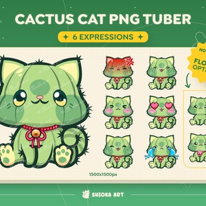 Cactus Cat PNGtuber for Twitch, YouTube, Discord, Veadotube, Cute Streamer Graphics, Animal Vtuber image 1
