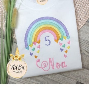 Rainbow birthday shirt. Girls 2 3 4 5 6 7 8 9 birthday. T-shirt with name and number, personalized gift.