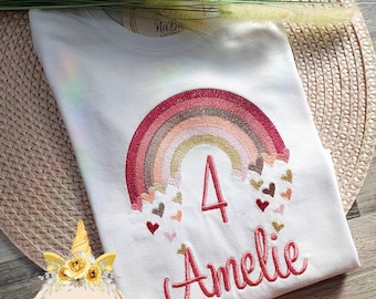 Rainbow birthday shirt. Girls 2 3 4 5 6 7 8 9 birthday. T-shirt with name and number, personalized gift.