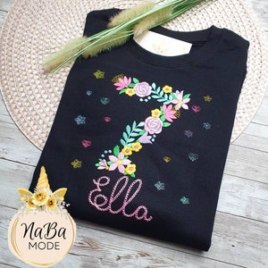 Birthday shirt number font flowers, number shirt, birthday shirt with name, shirt, 3 4 5 6 7 birthday shirt with flowers