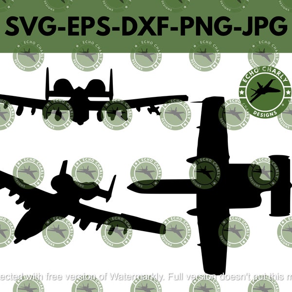 A-10 'Warthog' Thunderbolt vliegtuig silhouet bundel (svg-eps-dxf-png-jpg)