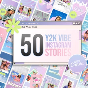 Y2K Instagram Story Template | 00s Aesthetic Canva Template | Fashion Beauty Business Social Media | Editable Instagram Stories