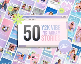 Y2K Instagram Story Template | 00s Aesthetic Canva Template | Fashion Beauty Business Social Media | Editable Instagram Stories