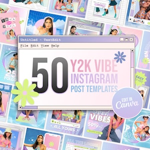 Y2K Instagram Post Template | 90s 00s Aesthetic Canva Template | Fashion Beauty Business Social Media | Editable Instagram Posts