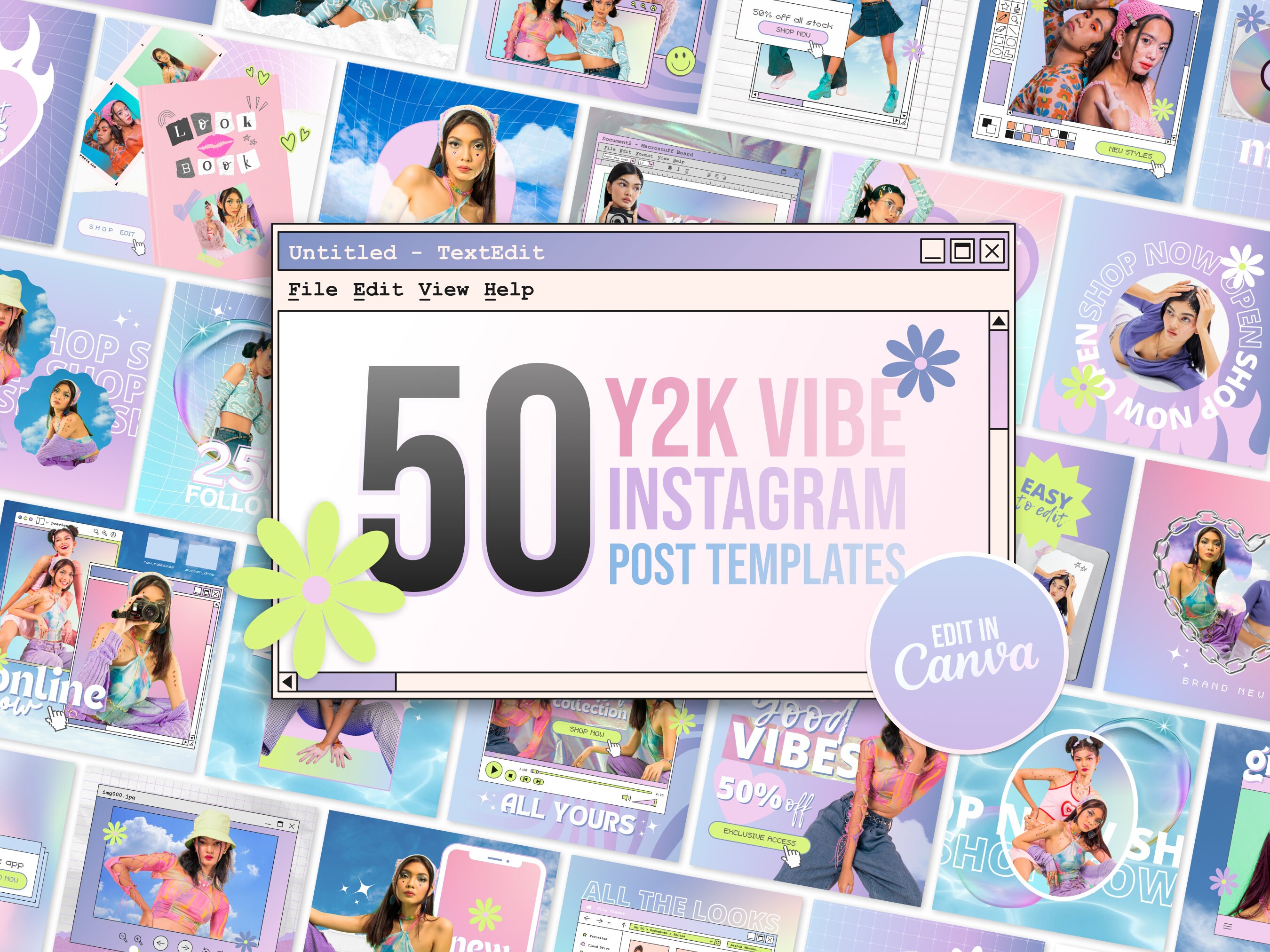 Y2K Instagram Post Template | 90s 00s Aesthetic Canva Template ...