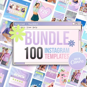 BUNDLE | Y2K Instagram Canva Templates | 90s 00s Aesthetic Social Media