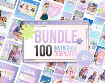 BUNDLE | Y2K Instagram Canva Templates | 90s 00s Aesthetic Social Media