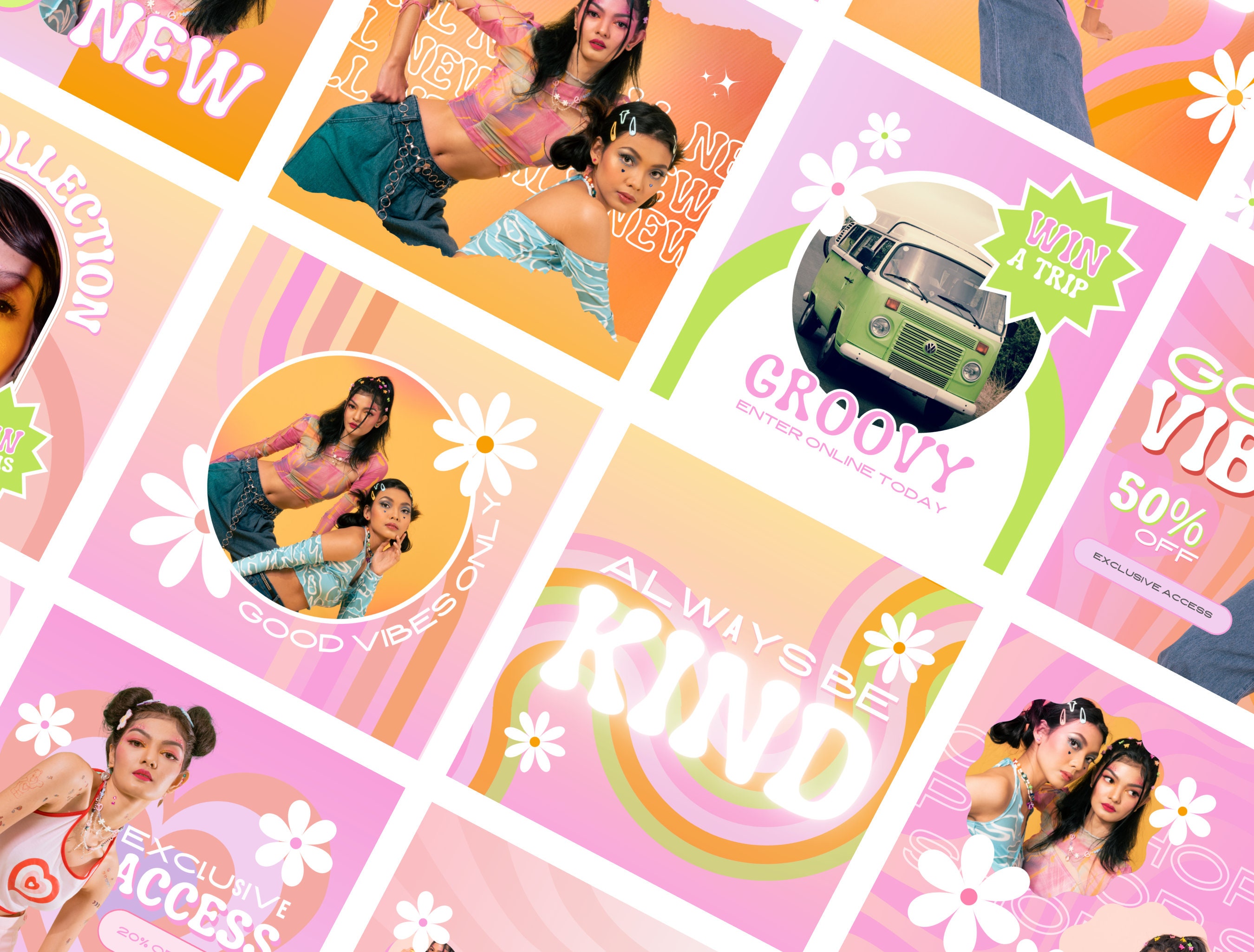 Retro Instagram Post Template | Groovy 60s 70s Canva Templates | Pink ...