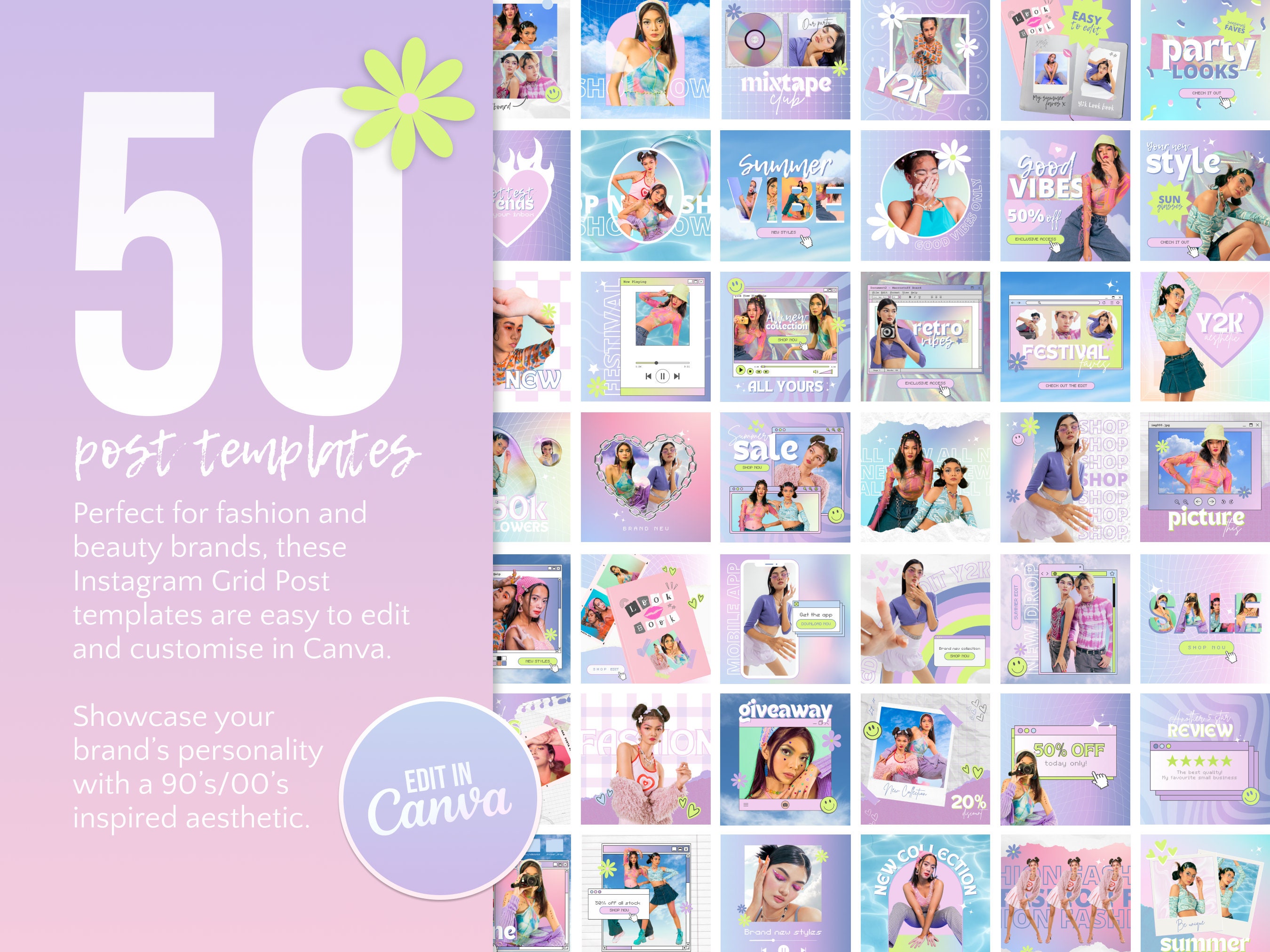 Y2K Instagram Post Template | 90s 00s Aesthetic Canva Template ...