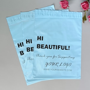 100 Stk. Blauer Poly Mailer mit Logo bedruckt, Poly Mailer mit Selbstklebend, Versandtaschen zum Verpacken von Kleidung, Personalisiertes Logo Versand Umschläge