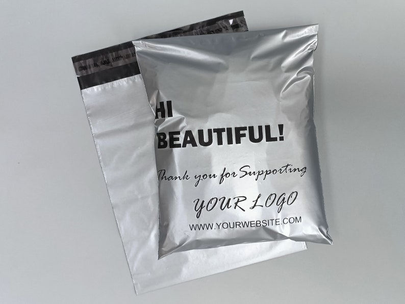 May include: Silver mailing envelope with black text that reads "Hi Beautiful! Thank you for supporting YOUR LOGO www.yourwebsite.com"