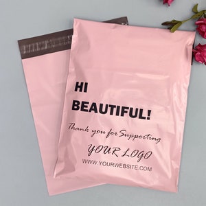 5-500 bolsas de polietileno rosa con logotipo impreso, bolsas de correo para sudadera con capucha, camiseta y embalaje de vestido, sobres de envío ecológicos con logotipo impreso