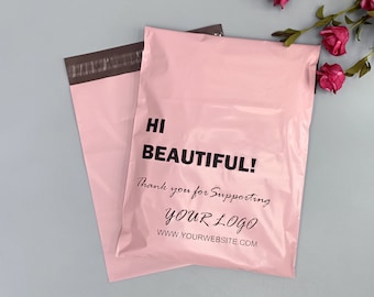 5-500pcs Pink Poly Bags with logo printed,mailing bags for hoodie,tshirt and dress Packing,eco friendly shipping envelopes with logo printed