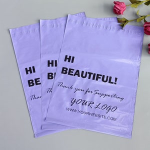 100pcs Impresión personalizada Purple Poly Mailers, bolsas de correo para sudaderas con capucha vestido de camiseta, logotipo personalizado bolsas de envío ecológicas para negocios pequeños