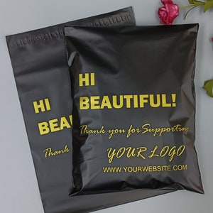 5-500 sobres de envío negros con logotipo impreso, sobres de poliéster para embalaje de ropa/boutique/pelucas, bolsas de mensajería postal con logotipo personalizado