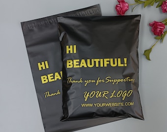 5-500pcs Black Shipping Envelopes with logo printed,poly mailer for clothing/boutique/wigs packing,Postage Courier bags with customized logo