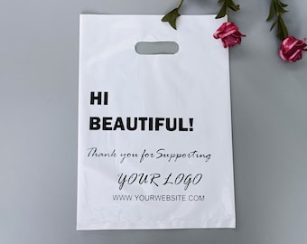 100pcs Custom Shopping Bags with Logo for Boutique,Personalized Plastic bags with Logo Custom Merchandise Bags with Logo for small business