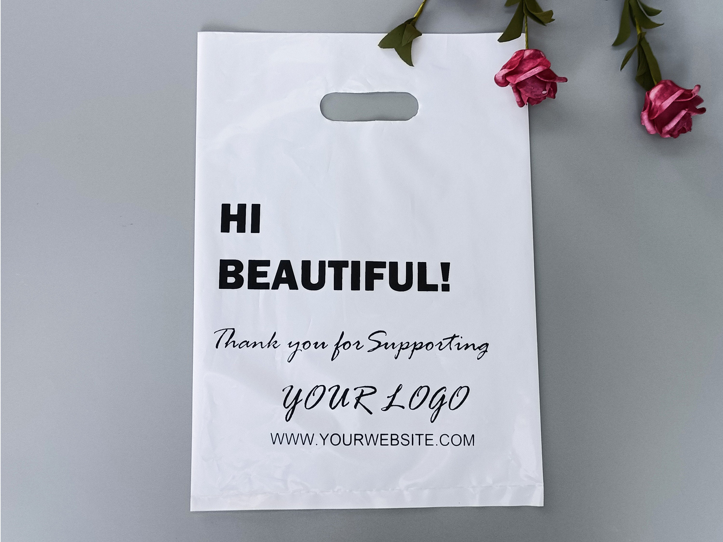 50pcs Customized Plastic Bag For Shopping Packaging Printed Custom LOGO  Wholesale Business PE Tote Bag(Printing Fee Is Extra)