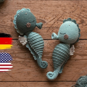 Crochet pattern SEAHORSE Snorre / digital download, PDF, amigurumi for babies and toddlers, not a finished crochet toy, German & English