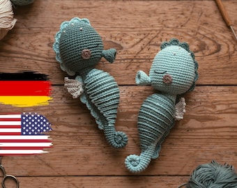 Crochet pattern SEAHORSE Snorre / digital download, PDF, amigurumi for babies and toddlers, not a finished crochet toy, German & English