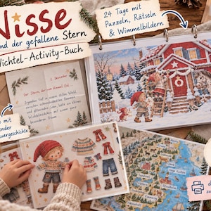 Wichtelgeschichte als Activity-Buch | 24 weihnachtliche Abenteuer mit Rätseln & Wichtelbriefen | PDF Download „Nisse und der gefallene Stern