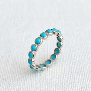 Natural Turquoise Bezel Eternity Ring, Gold Stacking Band, Minimalist Boho Jewelry