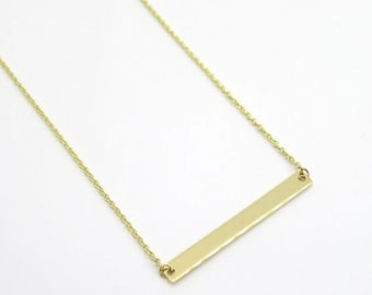 Minimalist Bar Necklace Gold Plated | Simple Horizontal Bar Pendant | Dainty Everyday Necklace | Gift for Her