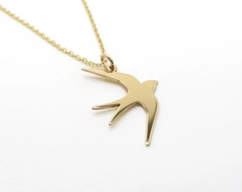 Swallow Bird Pendant Necklace Gold Plated, Minimalist Flying Bird Necklace, Dainty Nature Jewelry, Gift for Her