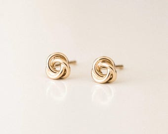 Gold Knot Stud Earrings: 925 Sterling Silver Love Knot