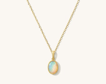 Gold Opal Pendant Necklace – Sterling Silver October Birthstone