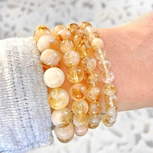 Natuurlijke citrienkristalkralenarmbanden, stapelbare armbanden, cadeaus voor hem, cadeaus voor haar, geboortesteen november, schorpioen en boogschutter.