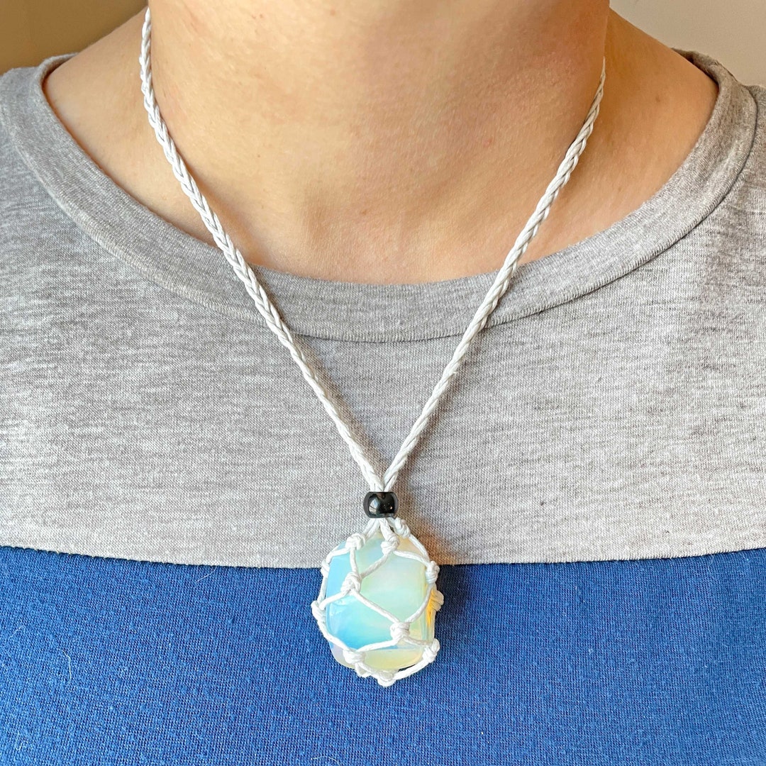 Opalite Crystal Pouch Necklace, Adjustable Length, Interchangeable