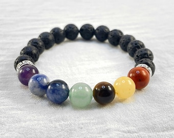 7 Chakra Edelstein Armband, Lavastein Diffuser, Heilstein-Armband
